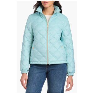 Kate Spade NY Diamond Quilted Hooded Jacket Aqua L NWT Packable